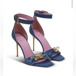 Balmain Denim Heels with Gold Accents